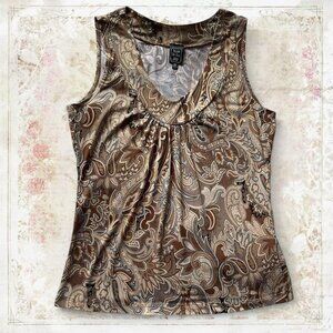 Brown Paisley Print Sleeveless Top